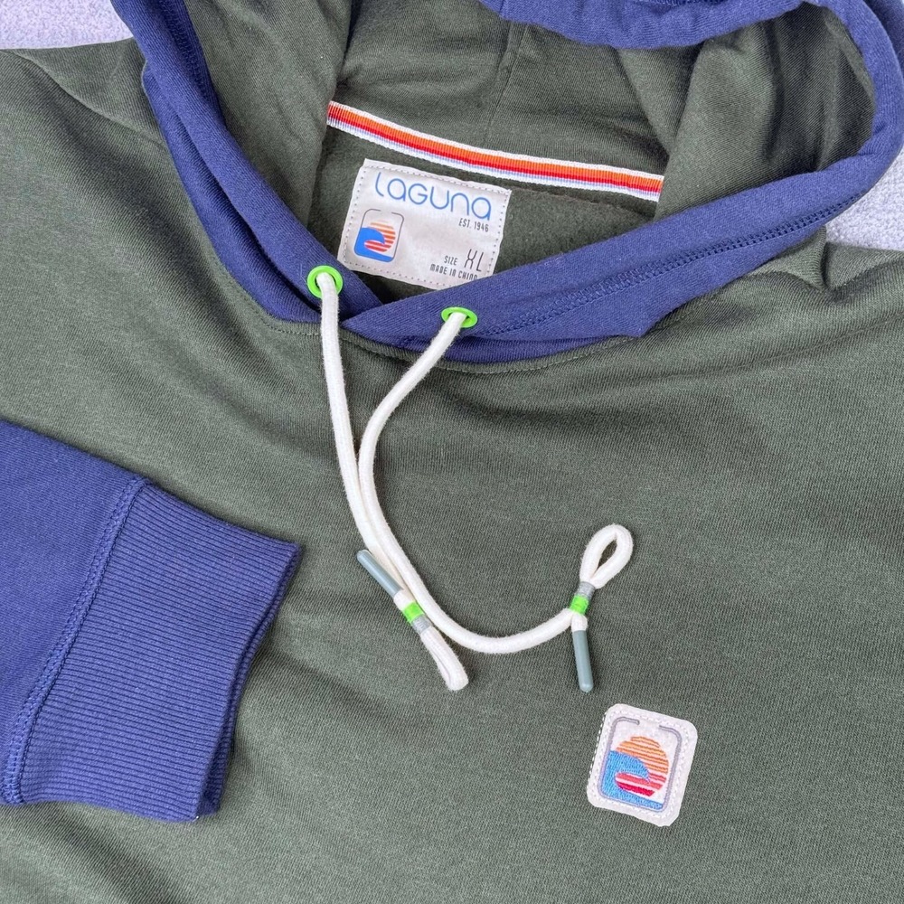 Laguna Fleece Color Block Hoodie Sweatshirt Long Sleeve Blue Green Mens Size XL‎